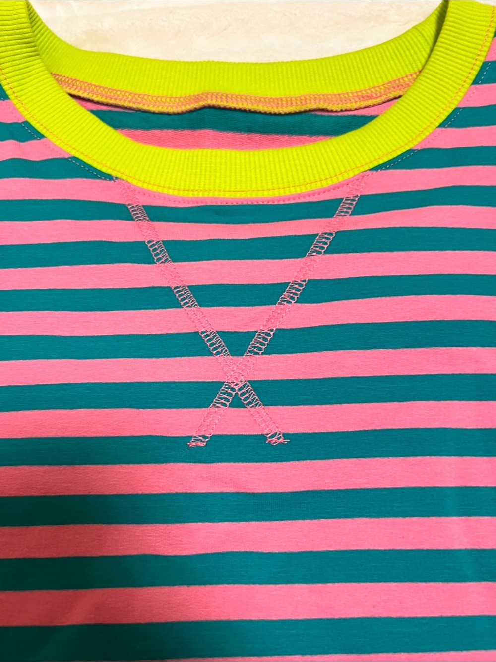 Neon Trim Striped Crewneck Shirt - Pink & Teal - Picture 4 of 5